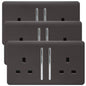 Trendi 2 Gang Artistic Modern Glossy 13 Amp Switched  Plug Socket Dark Brown (3 Pack)