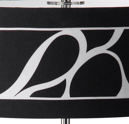 Mantra Manhattan Table Lamp 2 Light L1/SGU10, Polished Chrome/Frosted Glass with Black Patterned Shade, CFL Lamps INCLUDED