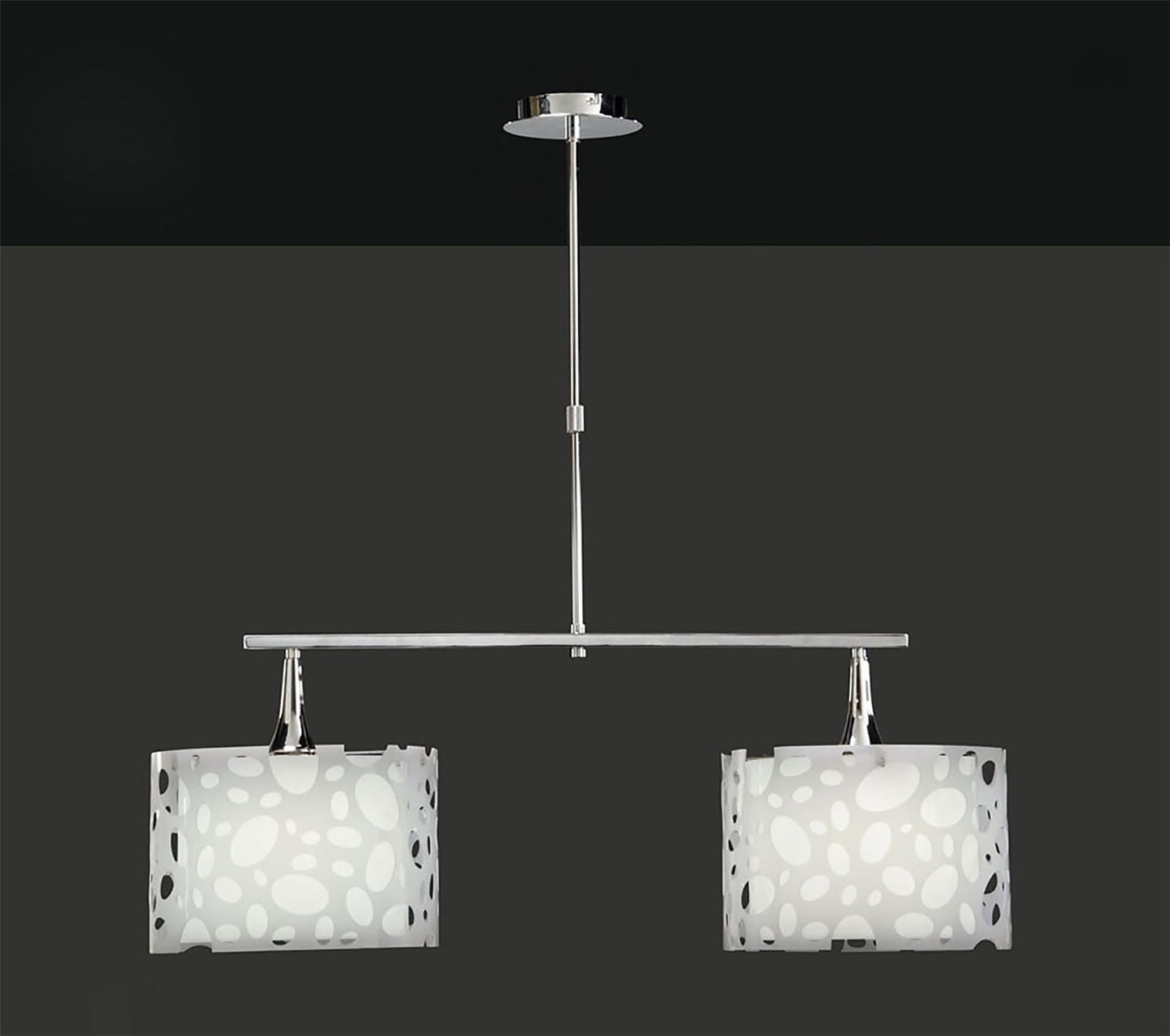 Mantra Lupin Linear Pendant 2 Light E27 Line Large, Gloss White, White Acrylic, Polished Chrome, CFL Lamps INCLUDED