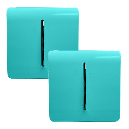 Trendi 1 Gang 2 Way 240V Screwless Artistic Modern Glossy 10 Amp Chrome Rocker Electrical Wall Light Switch in Bright Teal (2 pack)