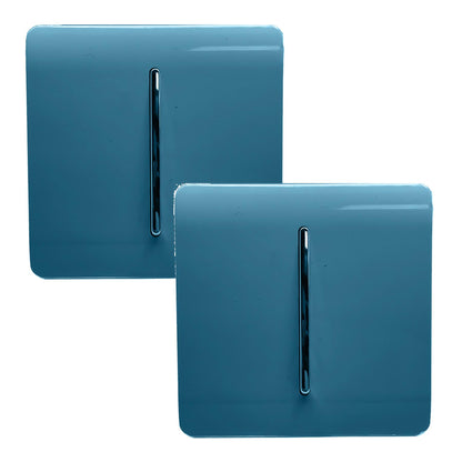 Trendi 1 Gang 2 Way 240V Screwless Artistic Modern Glossy 10 Amp Chrome Rocker Electrical Wall Light Switch in Ocean Blue (2 pack)