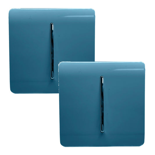 Trendi 1 Gang 2 Way 240V Screwless Artistic Modern Glossy 10 Amp Chrome Rocker Electrical Wall Light Switch in Ocean Blue (2 pack)