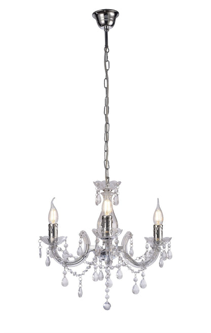 Deco Floria Chandelier with Acrylic Sconce & Acrylic Droplets 3 Light E14 Polished Chrome Finish