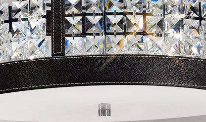 Diyas Celsa 45cm Flush  4 Light E14 Polished Chrome/Dark Brown Faux Leather/Crystal Ceiling Light Fitting