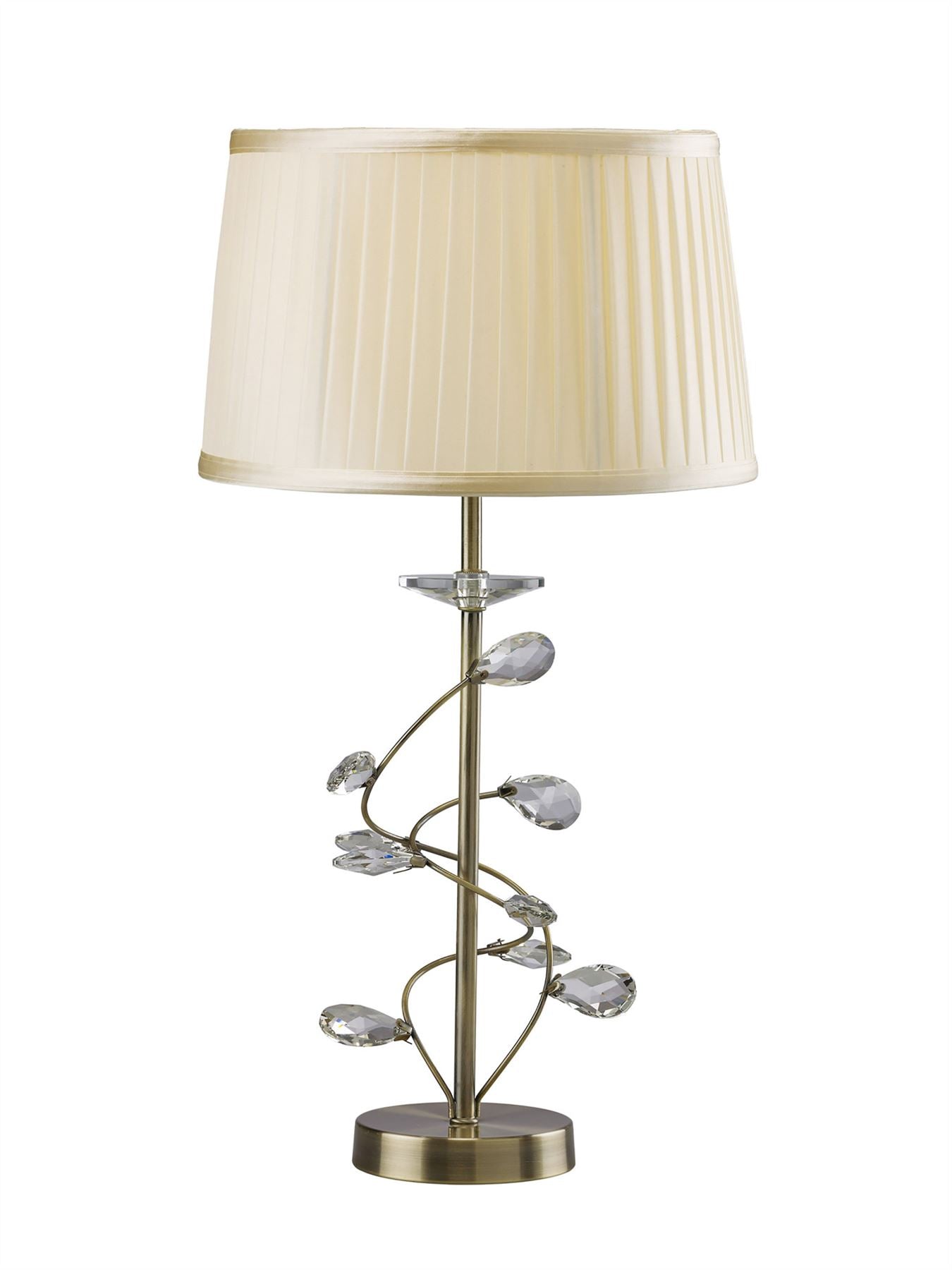 Diyas Willow Crystal Table Lamp with Cream Shade 1 Light E27 Antique Brass