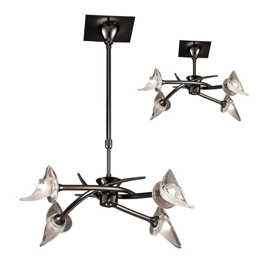 Mantra Flavia 54cm Telescopic Pendant Convertible To Semi Flush Round 4 Light G9, Black Chrome