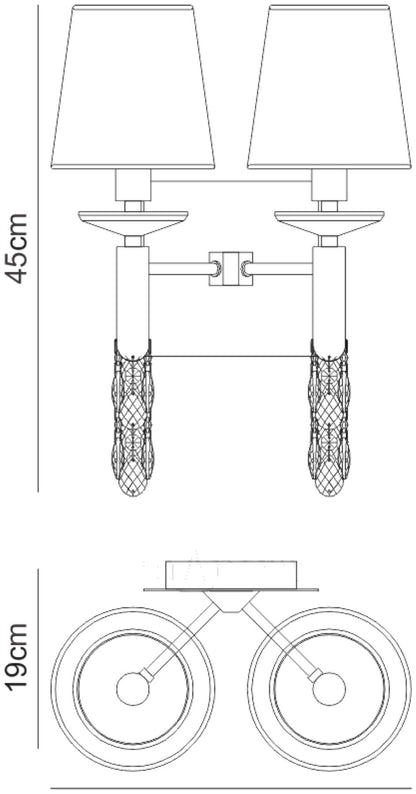 Mantra M3863/S Tiffany Wall Light Switched 2+2 Light E14+G9, Polished Chrome with White Shades & Clear Crystal - M3863/S