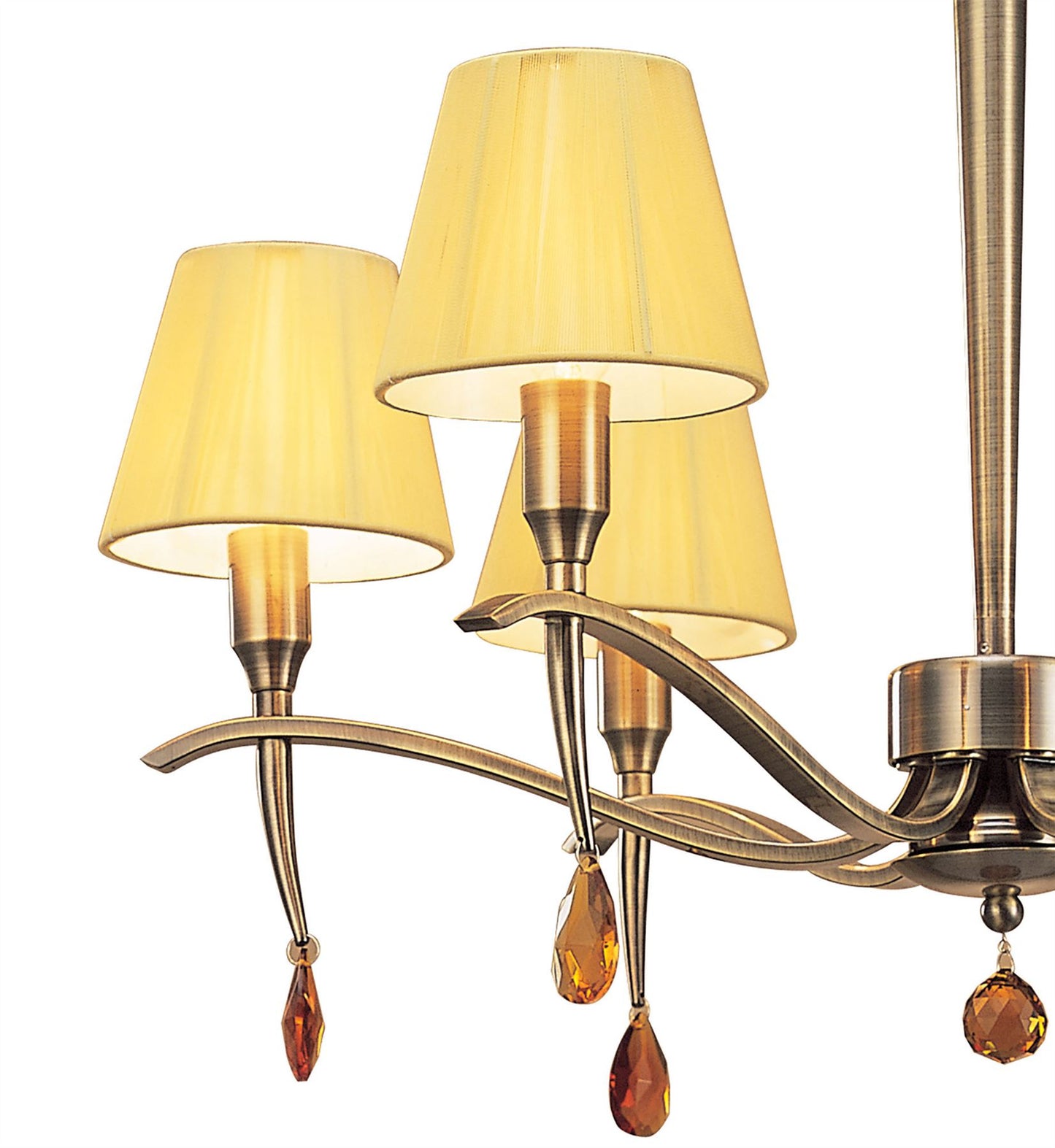 Mantra Siena 63cm Pendant Round 6 Light E14, Antique Brass with Amber Cream Shades and Amber Crystal