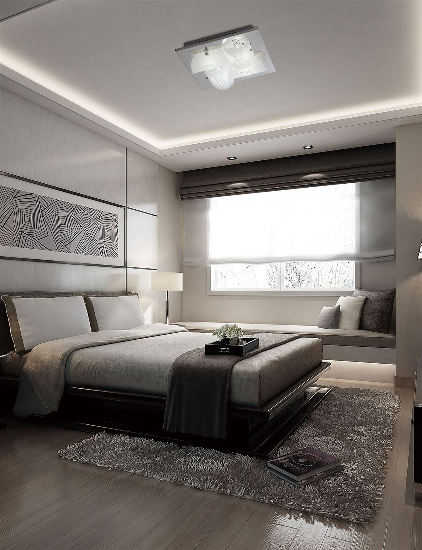 Diyas Starlis Square Flush  4 Light G9 Polished Chrome/Glass/Crystal Ceiling Light Fitting