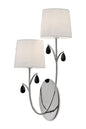 Mantra M6316 Andrea Wall Light, 2 x E14 (Max 20W), Polished Chrome, White Shades, Black Crystal Droplets