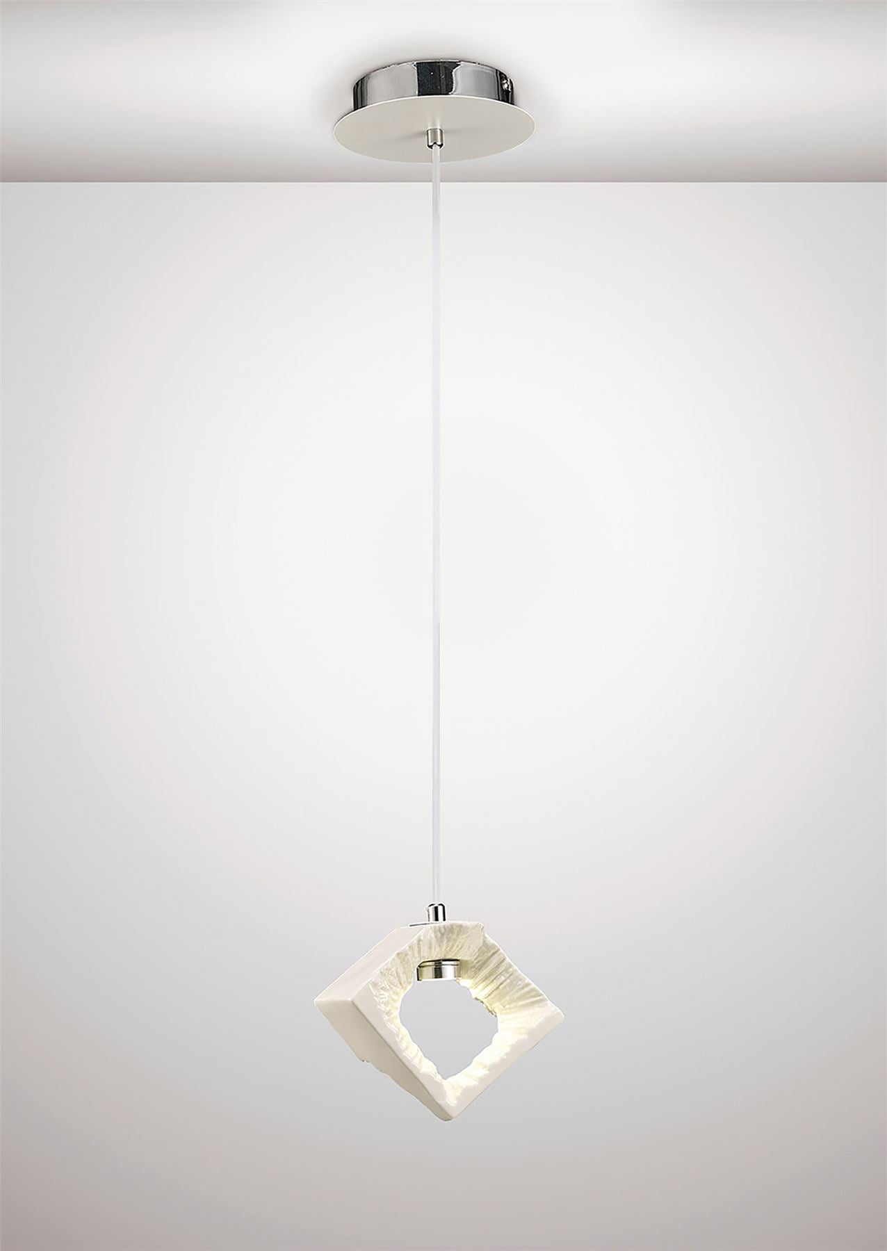 Diyas Salvio 16.5cm Ceramic Square Sculpture  1 x 3W LED 4200K Chrome/White, 3yrs Warranty Ceiling Pendant Light Fitting