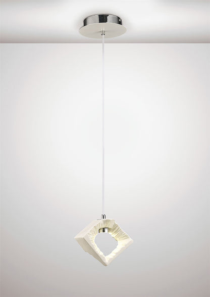 Diyas Salvio 16.5cm Ceramic Square Sculpture  1 x 3W LED 4200K Chrome/White, 3yrs Warranty Ceiling Pendant Light Fitting