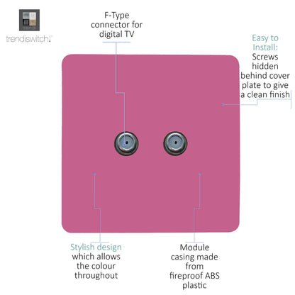 Trendi Switch 2 Gang Male F-Type Satellite Television Socket in Pink