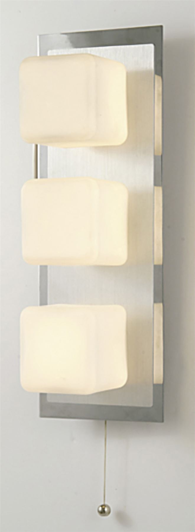 Diyas IP44 Cube Wall Light with Pull-Cord Switch 3 Light G9 Polished Chrome & Aluminium/Opal Glass