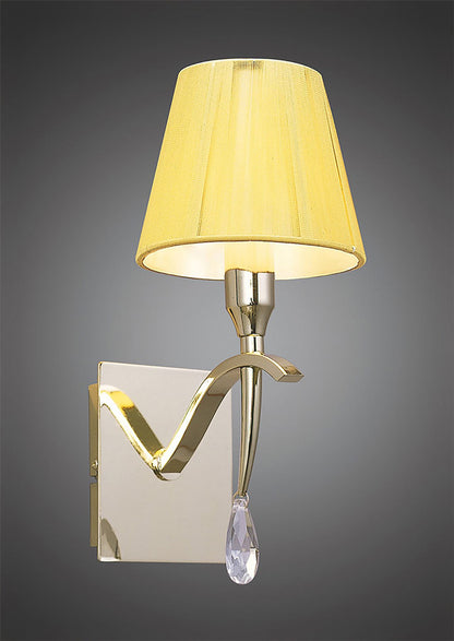 Mantra Siena Wall Light Switched 1 Light E14, Polished Brass with Amber Cream Shade and Clear Crystal