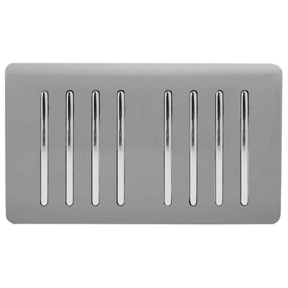 Trendi Artistic Modern Glossy 8 Gang 2 Way Rocker  Double Plate Tactile Light Switch Light Grey