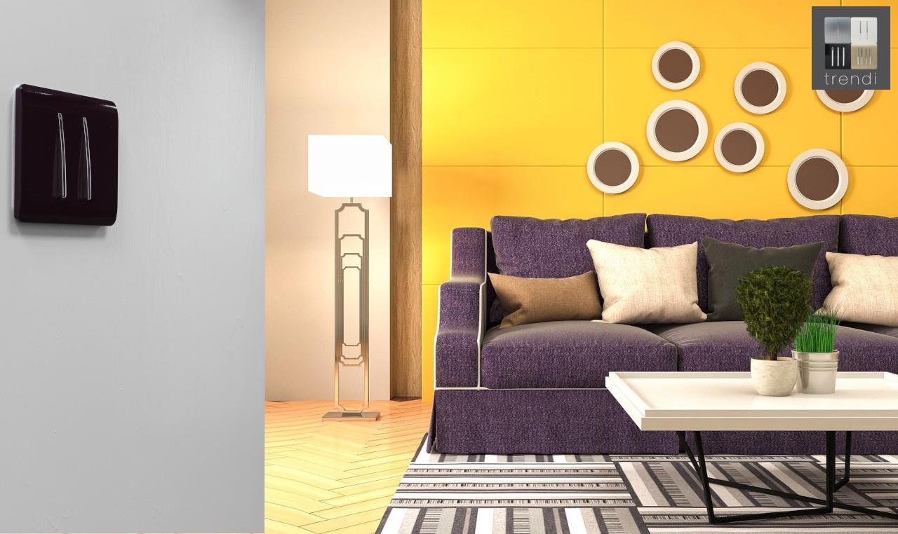 Trendi 2 Gang 2 Way 240V Screwless Artistic Modern Glossy 10 Amp Chrome Rocker Electrical Wall Light Switch in Plum Purple (2 pack)