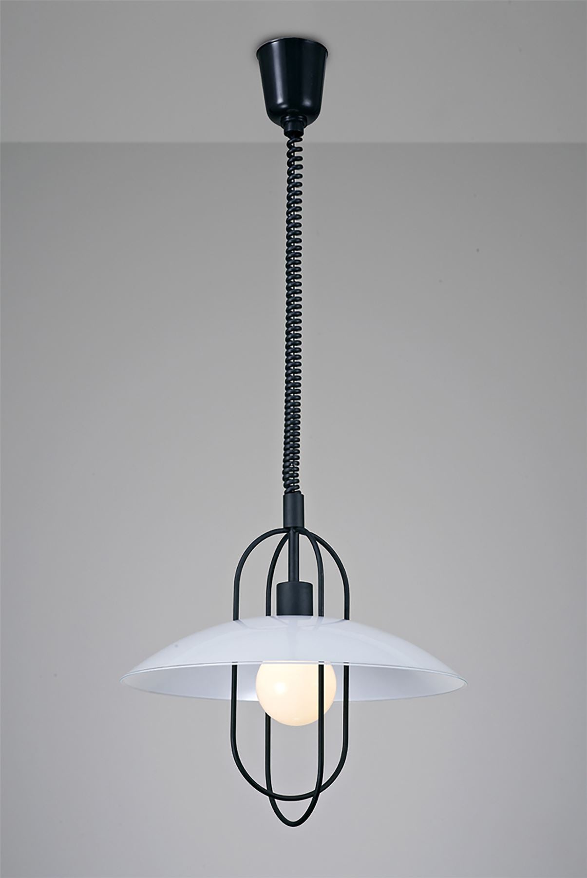 Deco Riva Rise & Fall Pendant 1 Light E27, Matt Black/Opal White Glass Shade
