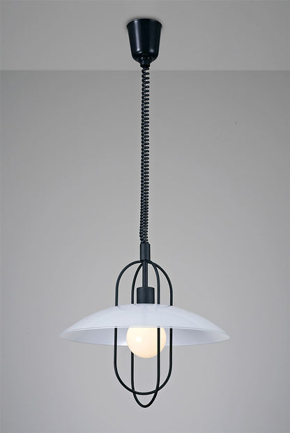 Deco Riva Rise & Fall Pendant 1 Light E27, Matt Black/Opal White Glass Shade
