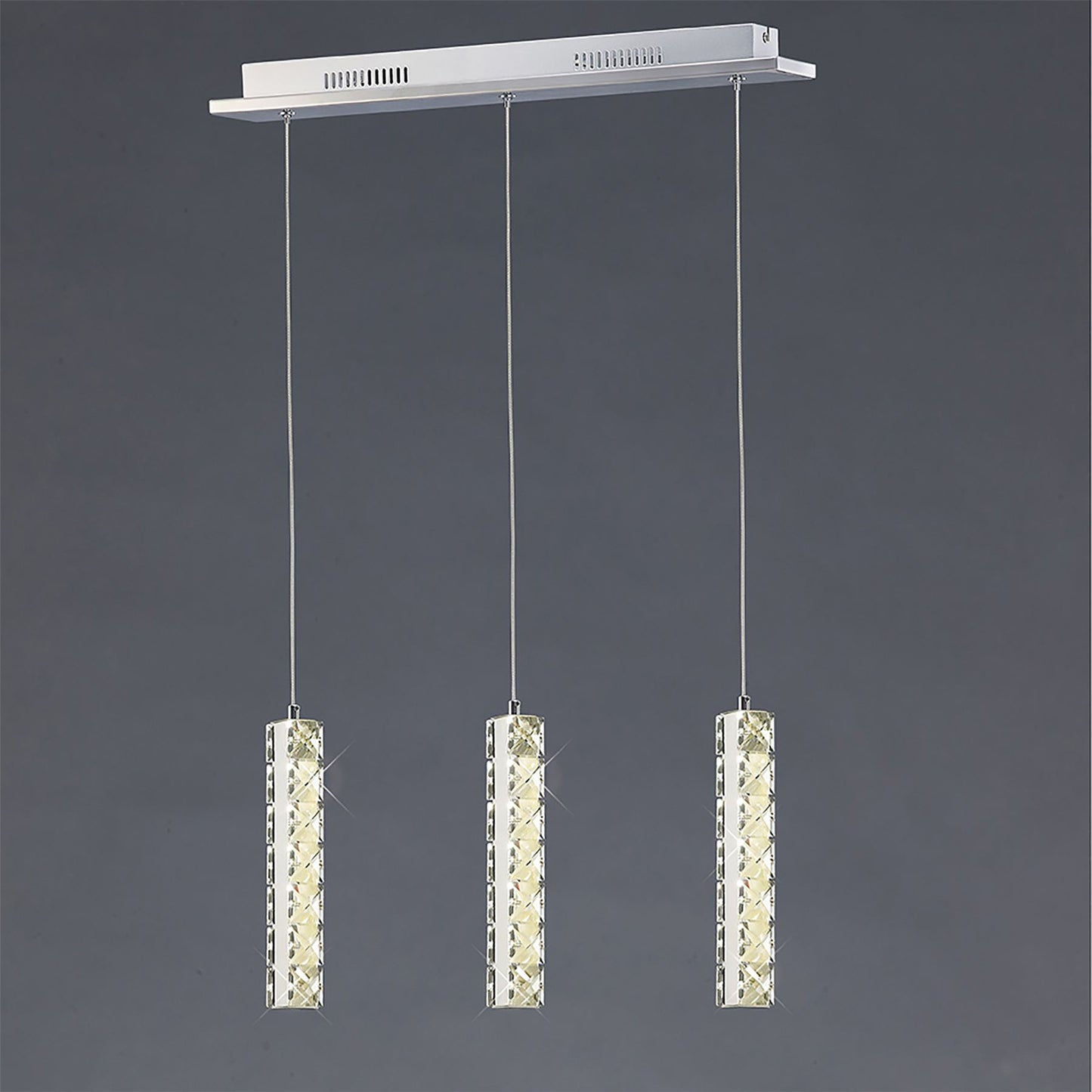 Diyas Galaxy Linear  3 Drop LED 4000K 3 X 3W Polished Chrome, Crystal Ceiling Pendant Light Fitting
