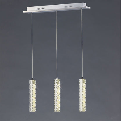 Diyas Galaxy Linear  3 Drop LED 4000K 3 X 3W Polished Chrome, Crystal Ceiling Pendant Light Fitting