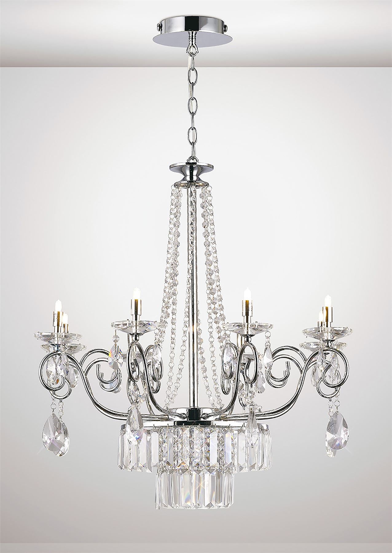 Diyas Eden 72cm  8 Light G9 Polished Chrome/Crystal Ceiling Pendant Light Fitting
