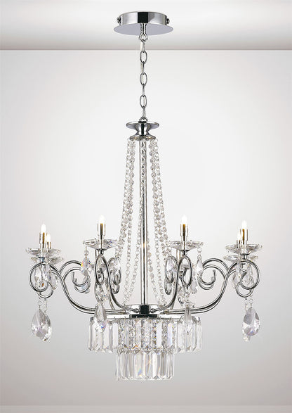 Diyas Eden 72cm  8 Light G9 Polished Chrome/Crystal Ceiling Pendant Light Fitting