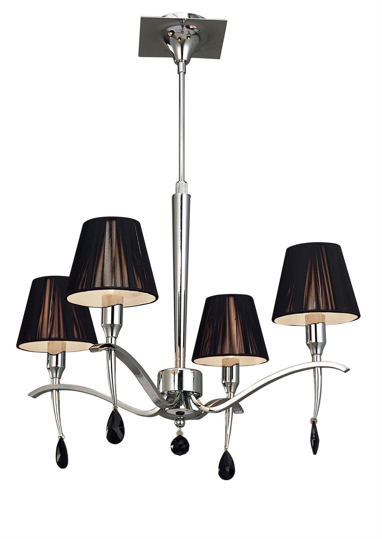 Mantra M0343 Siena Pendant Round 4 Light E14, Polished Chrome with Black Shades and Black Crystal