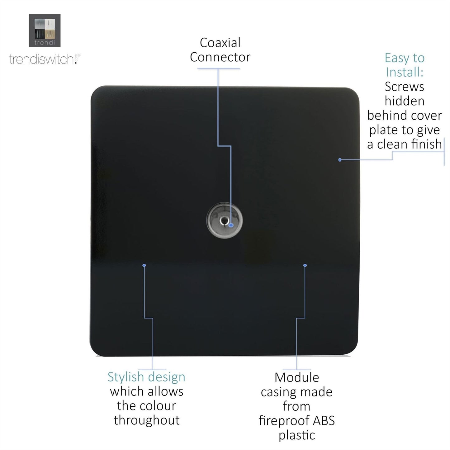 Trendi Artistic Modern Glossy Tactile TV Socket Black ART-TVSBK