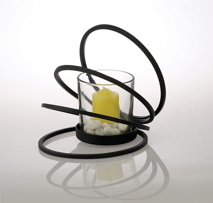 Diyas Home (DH) Oreo Candle Holder 4 Ring Small Black/Clear Glass Art