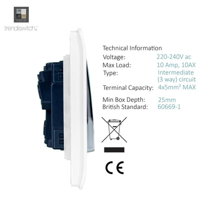 Trendi 4 Gang 3 Way Intermediate 10 Amp Rocker Light Switch Matt White - ART-SS9999MWH