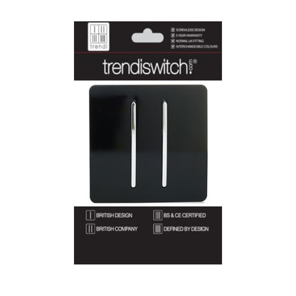 Trendi 2 Gang 2 Way 240V Screwless Artistic Modern Glossy 10 Amp Chrome Rocker Electrical Wall Light Switch in Piano Black (2 pack)