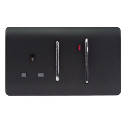 Trendi Artistic Modern Glossy 45 A Cooker Switch & Plug Socket Inc Neon Insert Matt Black