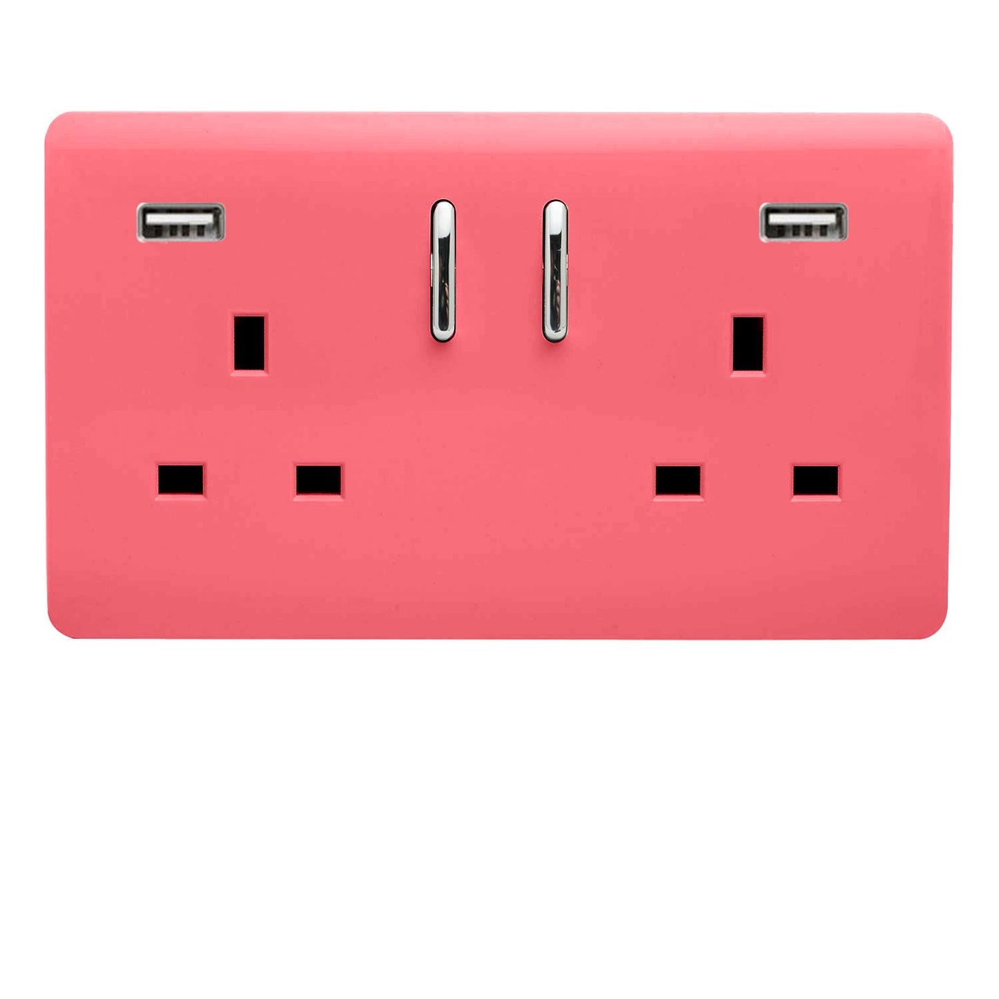 Trendi 2 Gang Artistic Modern Glossy 13 Amp 2 x 3.1mA USB Switched Plug Socket Strawberry