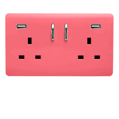 Trendi 2 Gang Artistic Modern Glossy 13 Amp 2 x 3.1mA USB Switched Plug Socket Strawberry