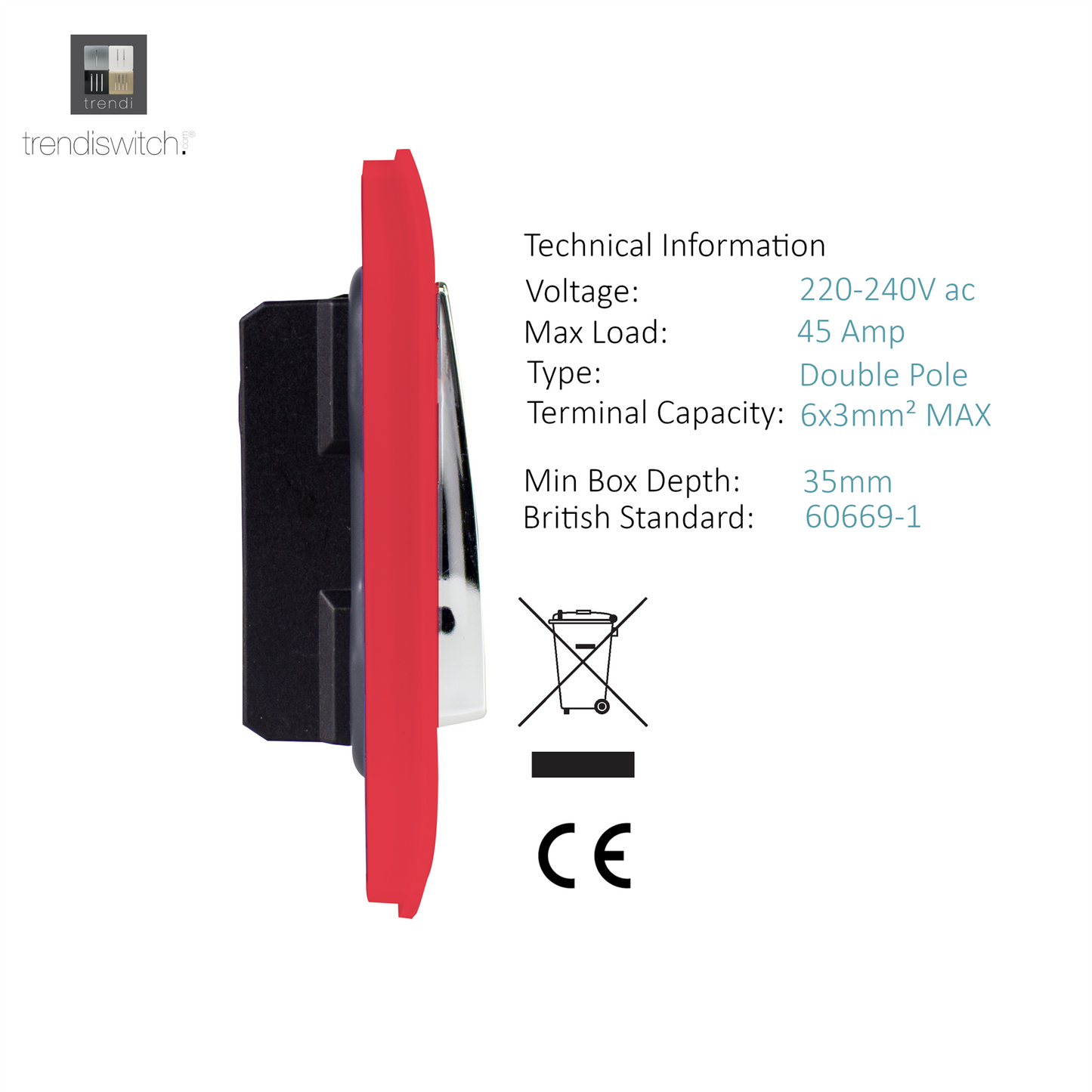 Trendi Artistic Modern Glossy 45 A Tactile Light Switch & Neon Insert Strawberry