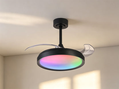 Siberia Mini 40W LED Dimmable White/RGB Ceiling Light With Built-In 28W DC Fan, 3000-6500K Remote Control, 2500lm, Black, 5yrs Warranty