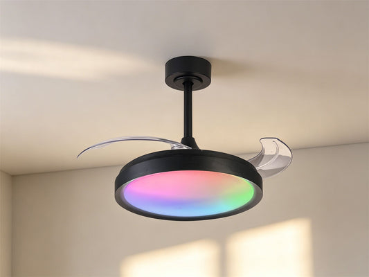 Siberia Mini 40W LED Dimmable White/RGB Ceiling Light With Built-In 28W DC Fan, 3000-6500K Remote Control, 2500lm, Black, 5yrs Warranty