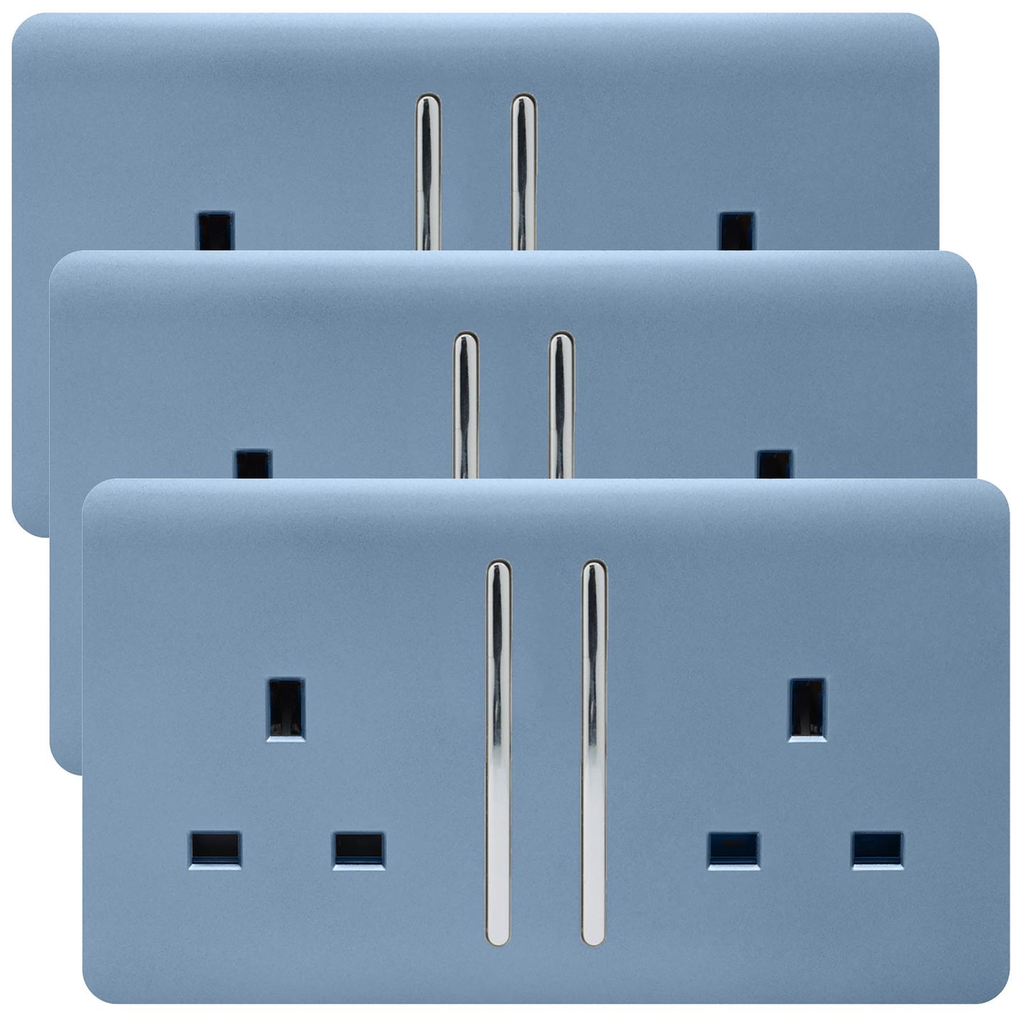 Trendi 2 Gang Artistic Modern Glossy 13 Amp Switched  Plug Socket Sky (3 Pack)