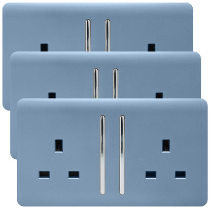 Trendi 2 Gang Artistic Modern Glossy 13 Amp Switched  Plug Socket Sky (3 Pack)