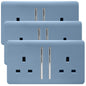 Trendi 2 Gang Artistic Modern Glossy 13 Amp Switched  Plug Socket Sky (3 Pack)