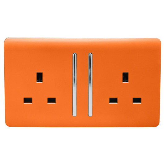Trendi 2 Gang Artistic Modern Glossy 13 Amp Switched  Plug Socket Orange (3 Pack)