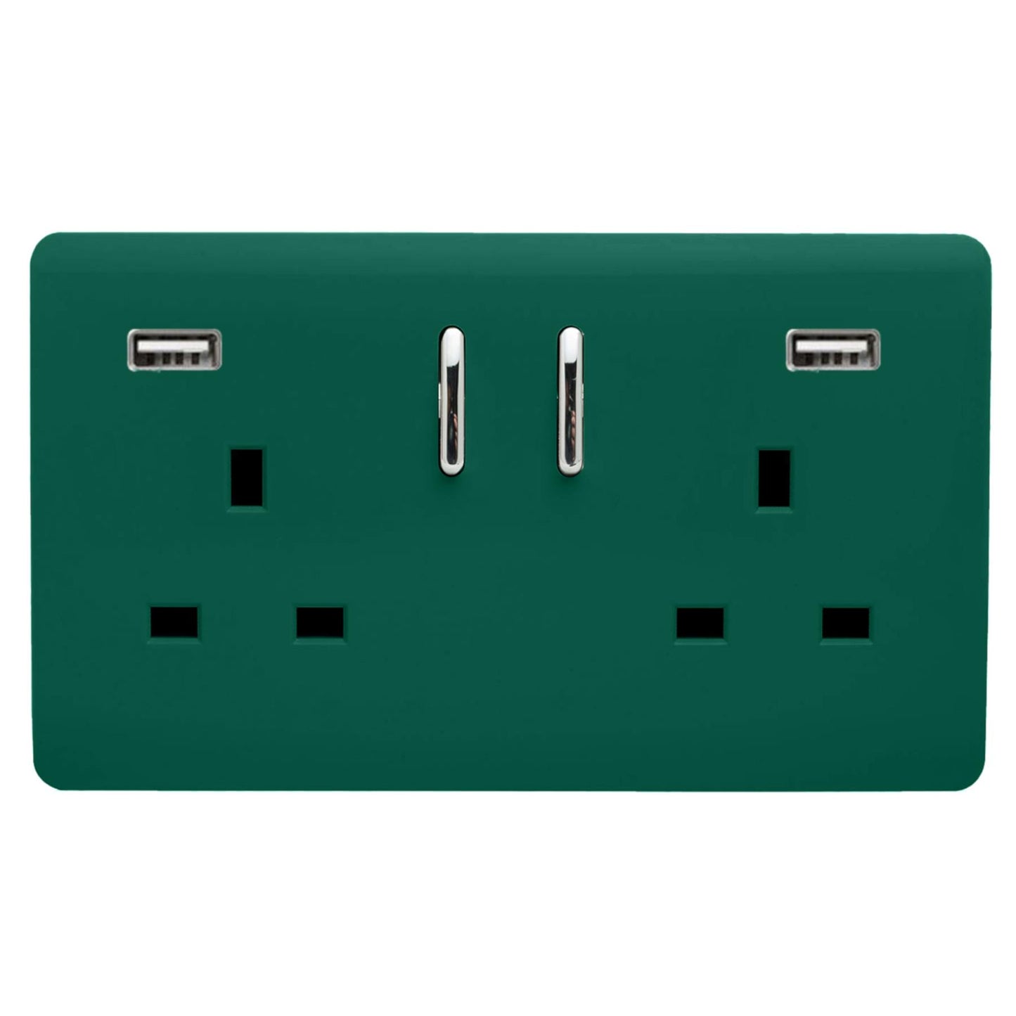 Trendi 2 Gang Artistic Modern Glossy 13 Amp 2 x 3.1mA USB Switched Plug Socket Dark Green