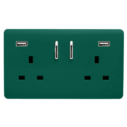 Trendi 2 Gang Artistic Modern Glossy 13 Amp 2 x 3.1mA USB Switched Plug Socket Dark Green