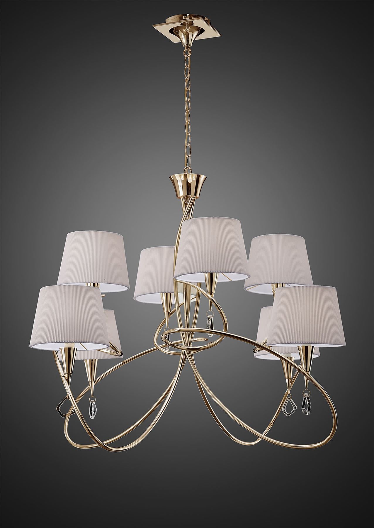 Mantra Mara 100cm Pendant 2 Tier 8 Light E14, French Gold with Ivory White Shades