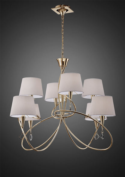 Mantra Mara 100cm Pendant 2 Tier 8 Light E14, French Gold with Ivory White Shades