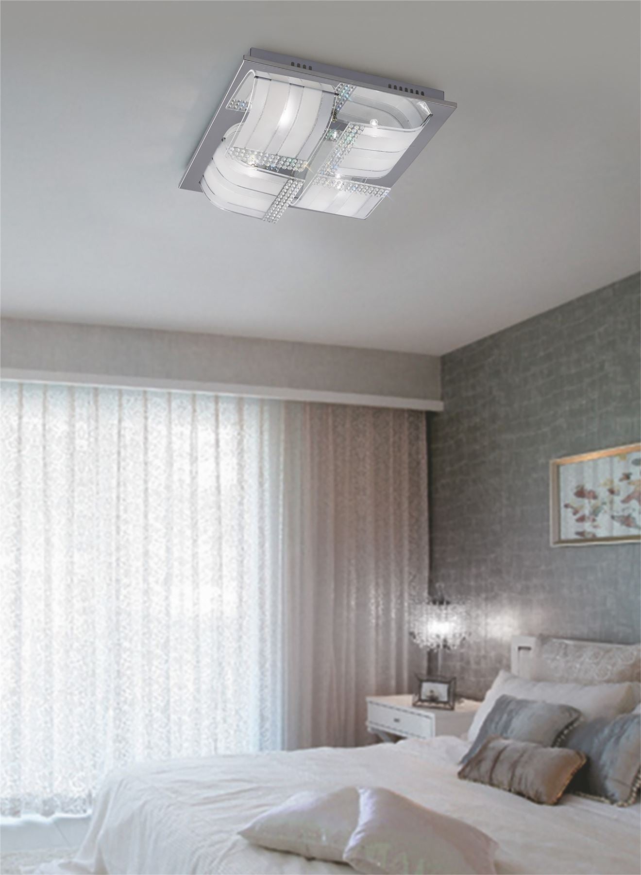 Diyas Charis Square Flush  Large 4 Light G9 Polished Chrome/Glass/Crystal Ceiling Light Fitting