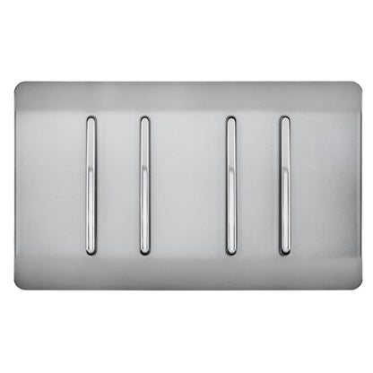Trendi 4 Gang (2 Way & 1x Intermediate) Glossy 10 Amp Rocker Light Switch  Stainless Steel