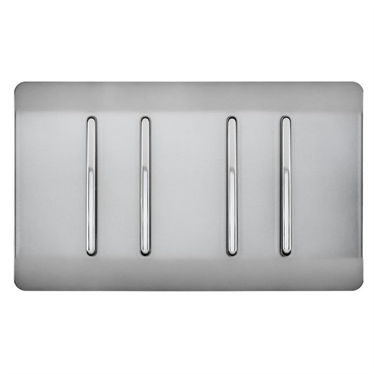Trendi 4 Gang (2 Way & 1x Intermediate) Glossy 10 Amp Rocker Light Switch  Stainless Steel