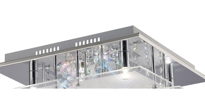 Diyas Chisora Square Flush  5 Light G9 Polished Chrome/Glass/Crystal Ceiling Light Fitting